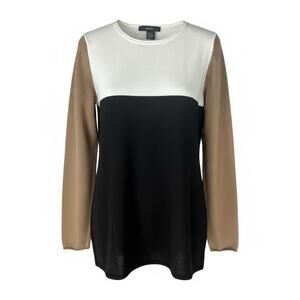 EUC PER SE by Carlisle $325 Tan Cream, Brown Colorblocked Crewneck Sweater Large